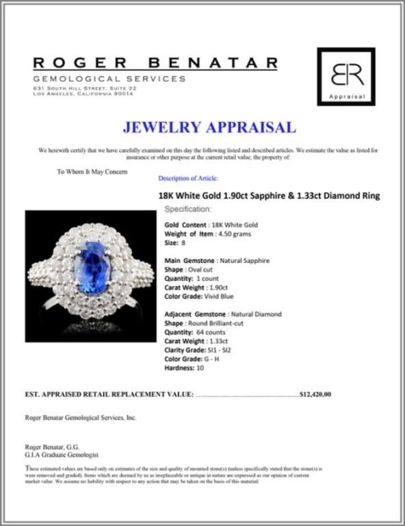 18K White Gold 1.90ct Sapphire & 1.33ct Diamond Ri