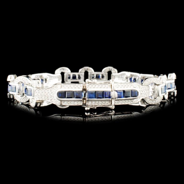 14K Gold 7.82ct Sapphire & 1.30ctw Diamond Bracele