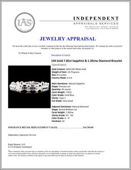 14K Gold 7.82ct Sapphire & 1.30ctw Diamond Bracele