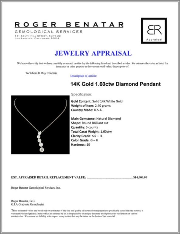 14K Gold 1.60ctw Diamond Pendant