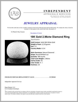 18K Gold 2.96ctw Diamond Ring