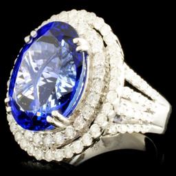 18K Gold 11.05 Tanzanite & 1.77ctw Diamond Ring