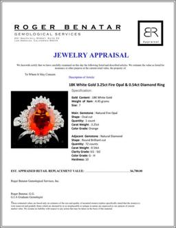 18K Gold 3.25ct Fire Opal & 0.54ct Diamond Ring
