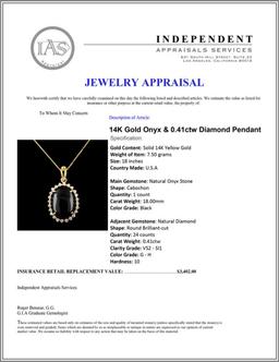 14K Gold Onyx & 0.41ctw Diamond Pendant
