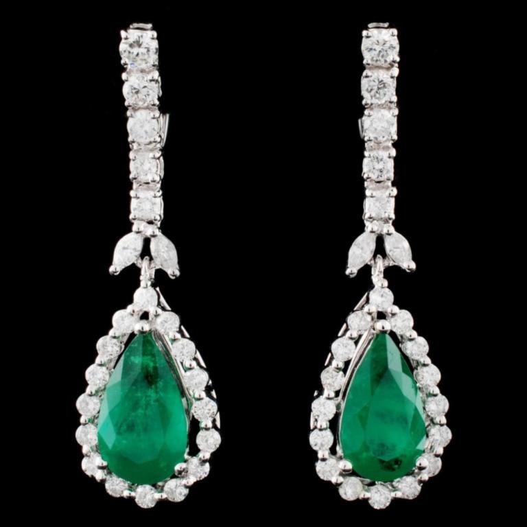 18K Gold 4.41ctw Emerald & 1.66ctw Diamond Earring