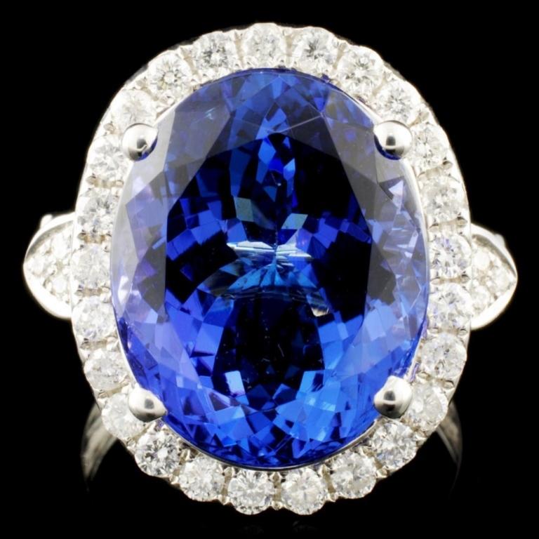 18K Gold 10.72ct Tanzanite & 0.87ctw Diamond Ring