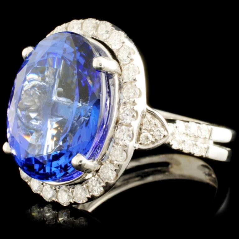 18K Gold 10.72ct Tanzanite & 0.87ctw Diamond Ring