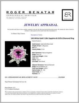 14K White Gold 2.18ct Sapphire & 0.87ct Diamond Ri