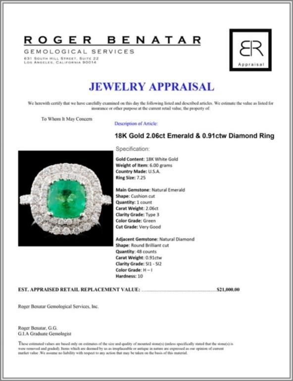 18K Gold 2.06ct Emerald & 0.91ctw Diamond Ring