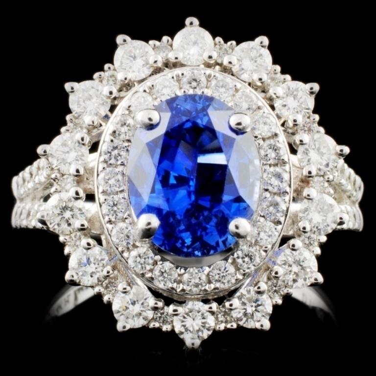 14K White Gold 2.78ct Sapphire & 1.03ct Diamond Ri