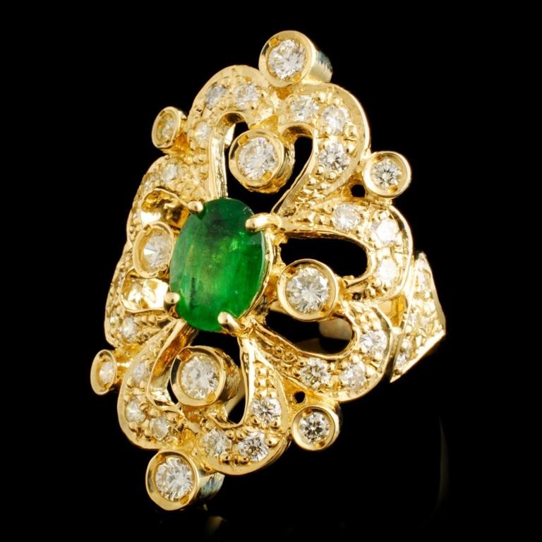 14K Gold 1.50ct Emerald & 1.45ctw Diamond Ring