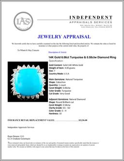 14K Gold 6.06ct Turquoise & 0.58ctw Diamond Ring