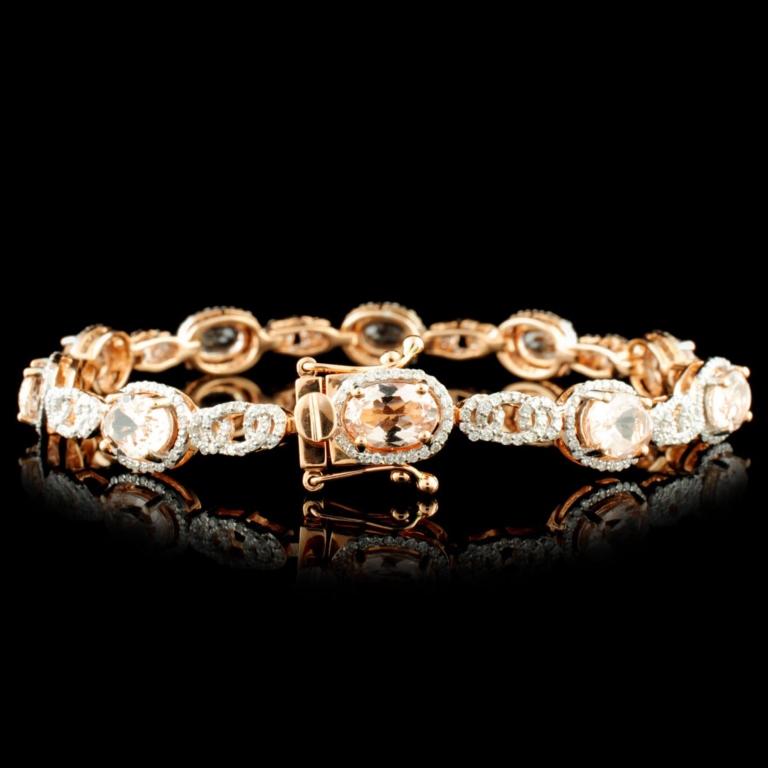 14K Gold 6.95ct Morganite & 1.25ctw Diamond Bracel