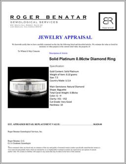 Solid Platinum 0.86ctw Diamond Ring