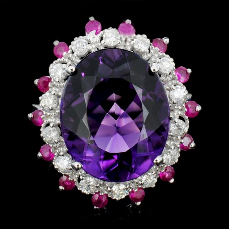 14K Gold 8.00ct Amethyst & 0.70ctw Diamond Ring