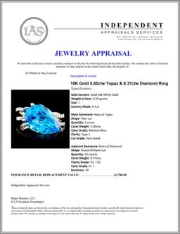 18K Gold 5.00ctw Topaz & 0.37ctw Diamond Ring