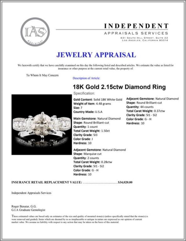 18K Gold 2.15ctw Diamond Ring