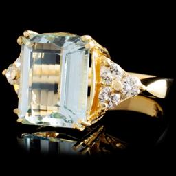 14K Gold 8.01ct Aquamarine & 0.61ctw Diamond Ring