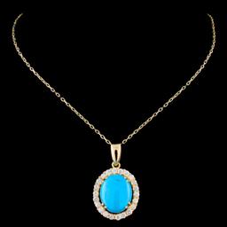 14K Gold 3.07ct Turquoise & 0.52ctw Diamond Pendan