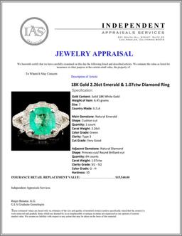 18K Gold 2.26ct Emerald & 1.07ctw Diamond Ring