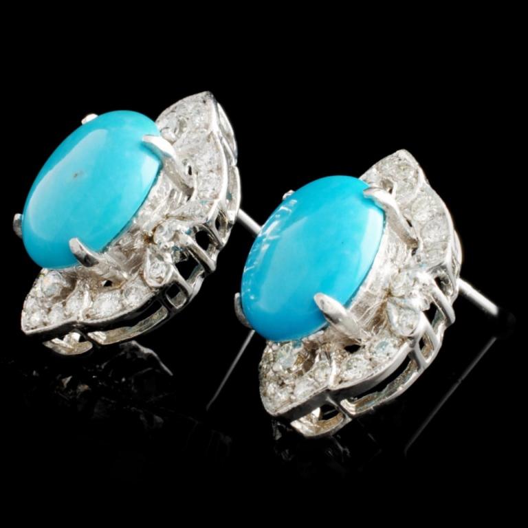 14K Gold 5.50ctw Turquoise & 0.86ctw Diamond Earri