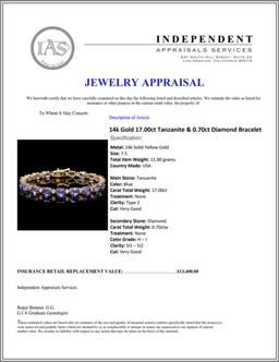 14k Gold 17.00ct Tanzanite & 0.70ct Diamond Brace