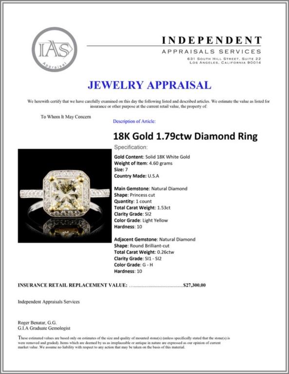 18K Gold 1.79ctw Diamond Ring