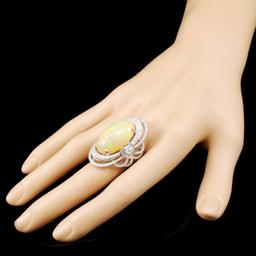 18K Gold 14.30ct Opal & 3.02ctw Diamond Ring