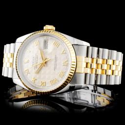 Rolex YG/SS DateJust 36mm Ivory Pyramid Wristwatch