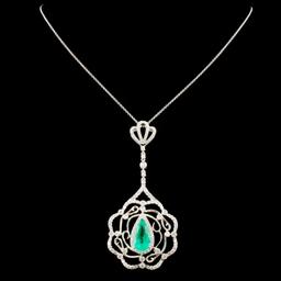 18K Gold 3.30ct Emerald & 1.98ctw Diamond Pendant