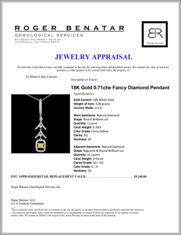 18K Gold 0.71ctw Fancy Diamond Pendant