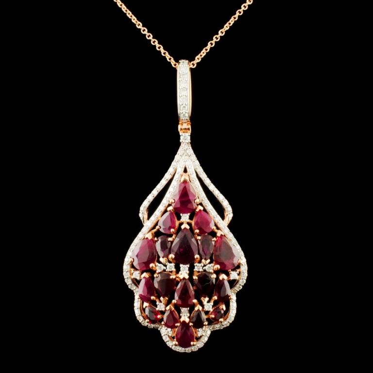 14K Gold 6.45ctw Ruby & 0.87ctw Diamond Pendant