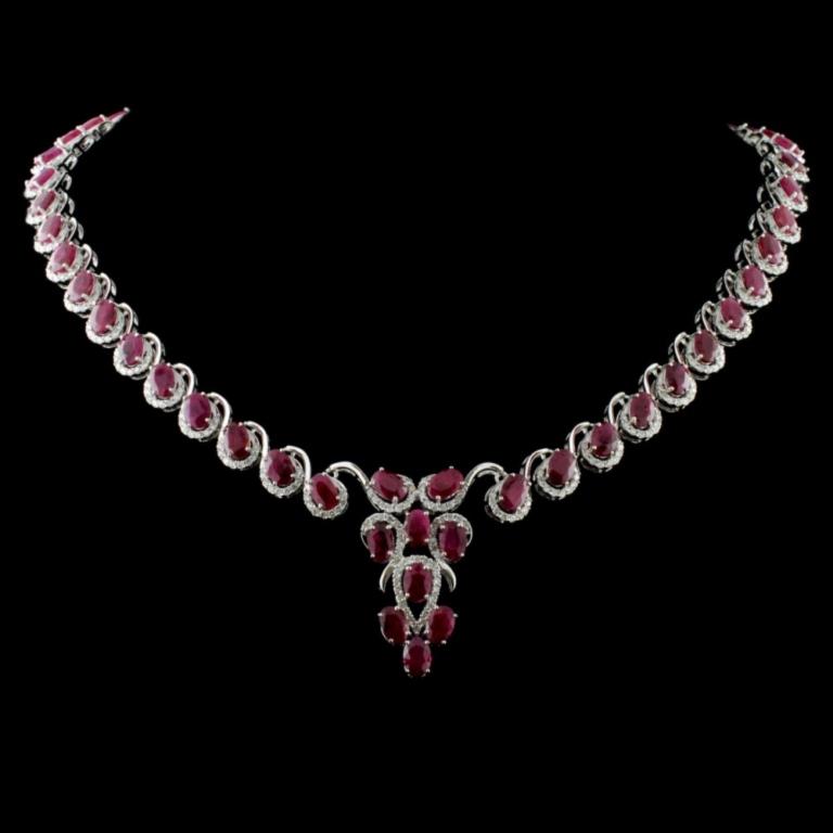 14K White Gold 26.96ct Ruby & 3.40ctw Diamond Neck