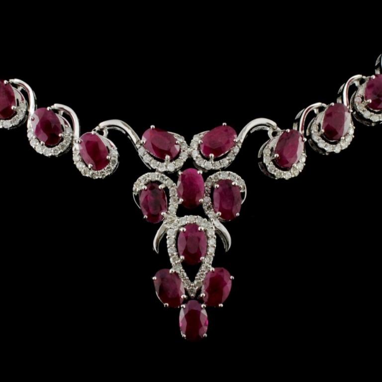 14K White Gold 26.96ct Ruby & 3.40ctw Diamond Neck