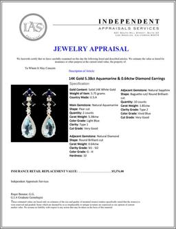 14K Gold 5.38ct Aquamarine & 0.64ctw Diamond Earri