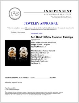 14K Gold 1.03ctw Diamond Earrings