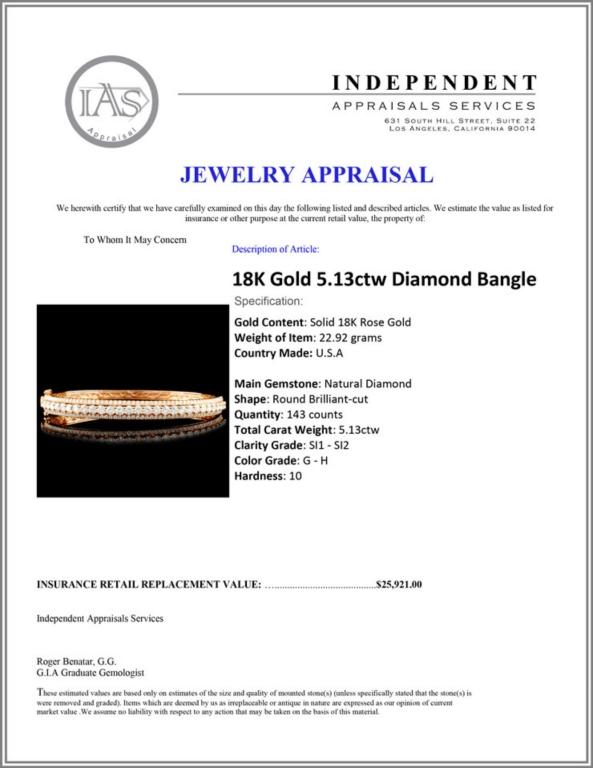 18K Gold 5.13ctw Diamond Bangle