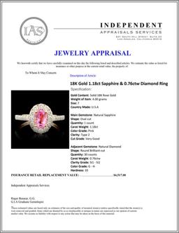 18K Gold 1.18ct Sapphire & 0.76ctw Diamond Ring