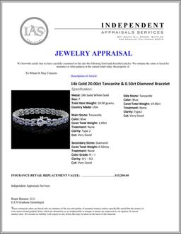 14k Gold 20.00ct Tanzanite & 0.50ct Diamond Brace