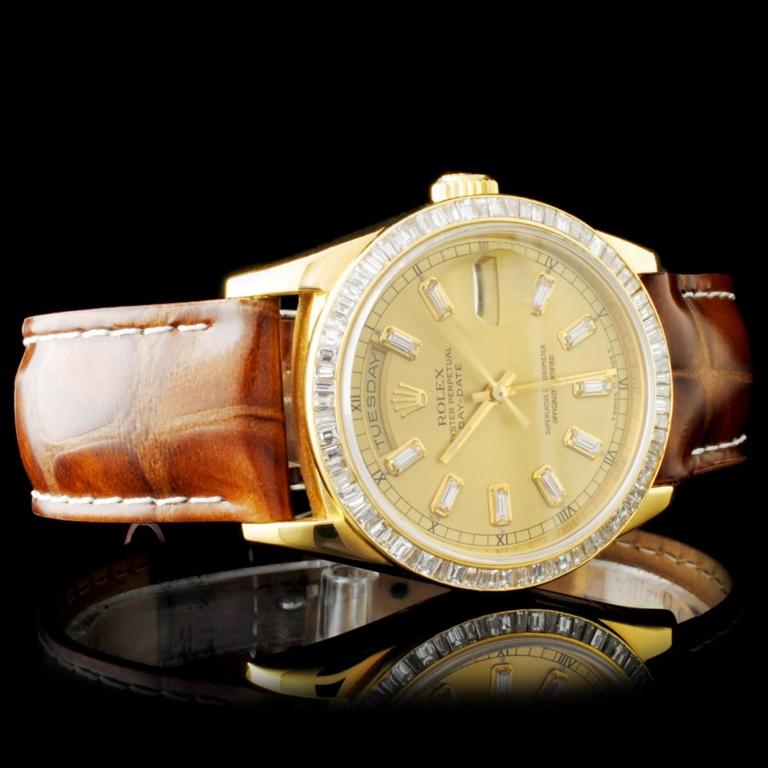 Rolex 18K YG Day-Date Baguette Diamond Watch