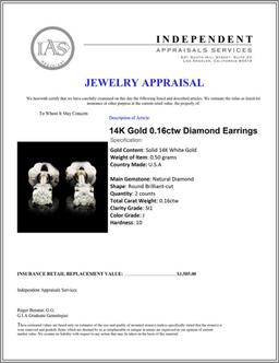 14K Gold 0.16ctw Diamond Earrings