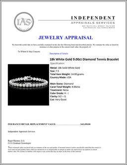 ^18k White Gold 9.00ct Diamond Tennis Bracelet