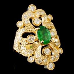 14K Gold 1.50ct Emerald & 1.45ctw Diamond Ring