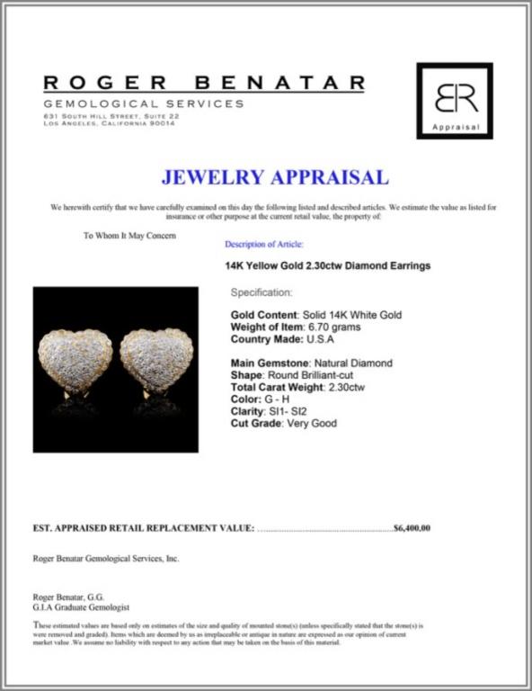 14K Yellow Gold 2.30ctw Diamond Earrings