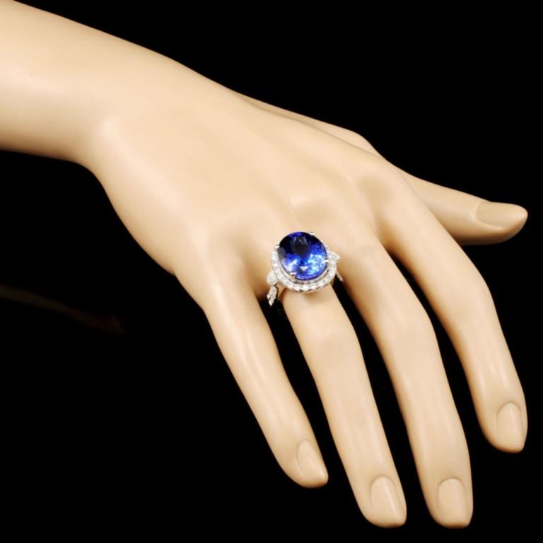 18K Gold 10.72ct Tanzanite & 0.87ctw Diamond Ring