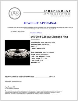14K Gold 0.55ctw Diamond Ring