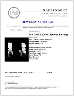 14K Gold 0.20ctw Diamond Earrings