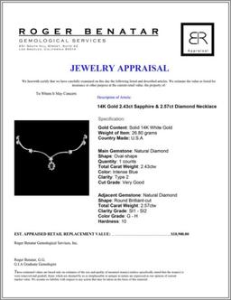 14K Gold 2.43ct Sapphire & 2.57ct Diamond Necklace