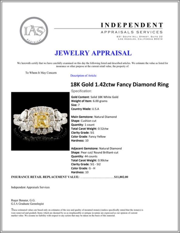 18K Gold 1.42ctw Fancy Diamond Ring