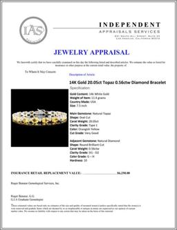 14K Gold 20.05ct Topaz 0.56ctw Diamond Bracelet